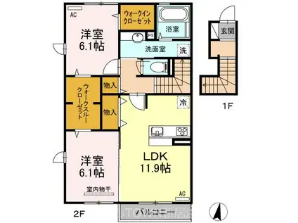 GRACE・K(2LDK/2階)の間取り写真