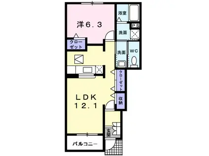 サンリット ヒル II(1LDK/1階)の間取り写真