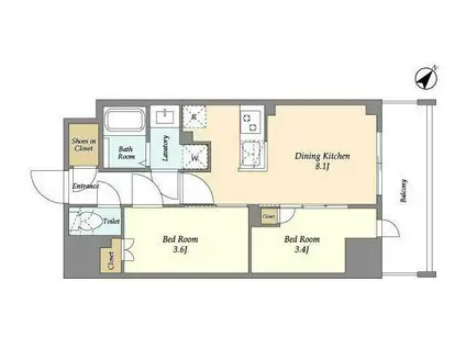 AUGUSTA RESIDENCE 新小岩(2DK/9階)の間取り写真