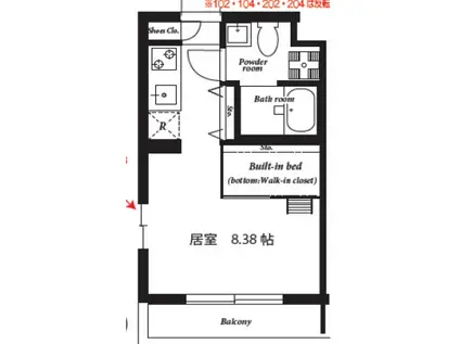 GRACES東中野(1K/1階)の間取り写真