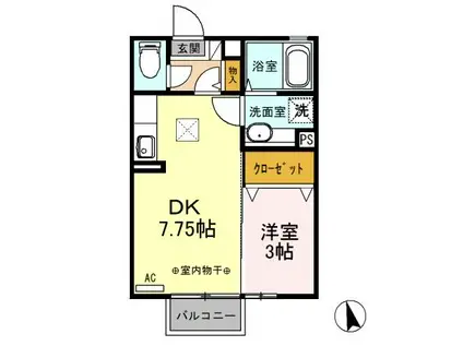 シンシア城東(1DK/1階)の間取り写真