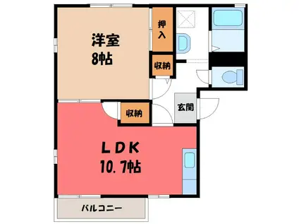 ロジュマンB棟(1LDK/1階)の間取り写真