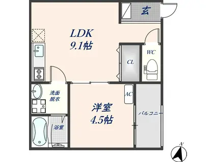 MARKVILLA水走(1LDK/2階)の間取り写真