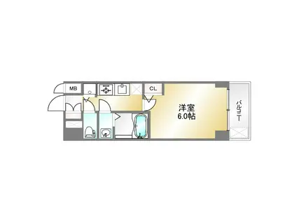 エスリードレジデンスグラン神戸三宮シティ(1K/4階)の間取り写真