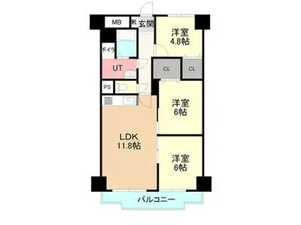 パークサイドパシフィックマンション(3LDK/6階)の間取り写真