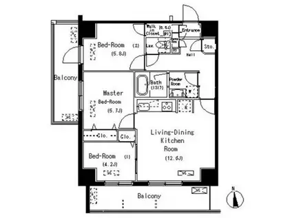 パークアクシス元浅草ステージ(3LDK/11階)の間取り写真