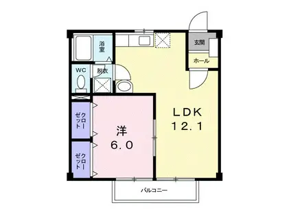 くらしきグリーンハイツ(1LDK/1階)の間取り写真