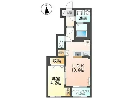 スターテラス岩倉(1LDK/1階)の間取り写真