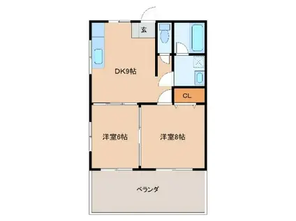 カーザ・デ・泉(2DK/2階)の間取り写真