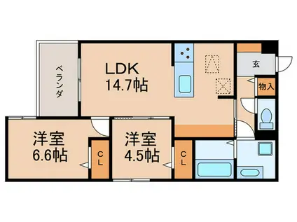 ARMOJOUR B棟(2LDK/1階)の間取り写真