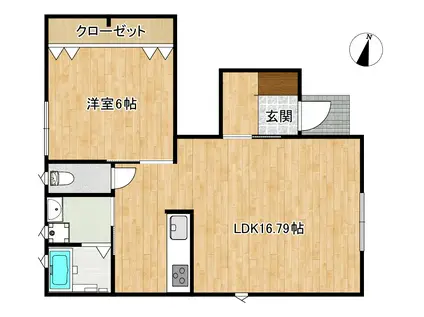 KUKKA利府(1LDK/1階)の間取り写真