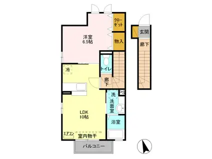 ラ・セゾンB(1LDK/2階)の間取り写真