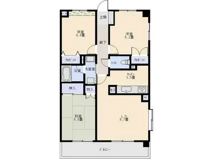 アルカディア(3LDK/2階)の間取り写真