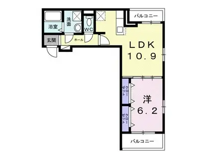 ウエスト ラディアントN(1LDK/2階)の間取り写真