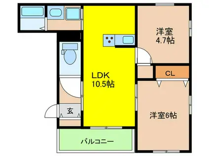 グラース(2LDK/3階)の間取り写真