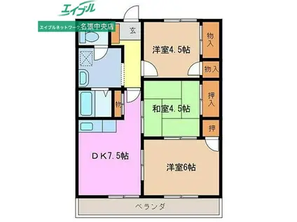 ロイヤルヨークヴィレッジI(3DK/3階)の間取り写真