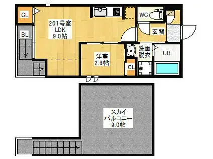 GRANDTIC CASTLE(1LDK/2階)の間取り写真