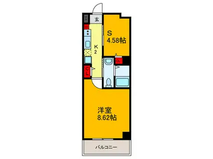 グランシアター高井田(1SK/3階)の間取り写真