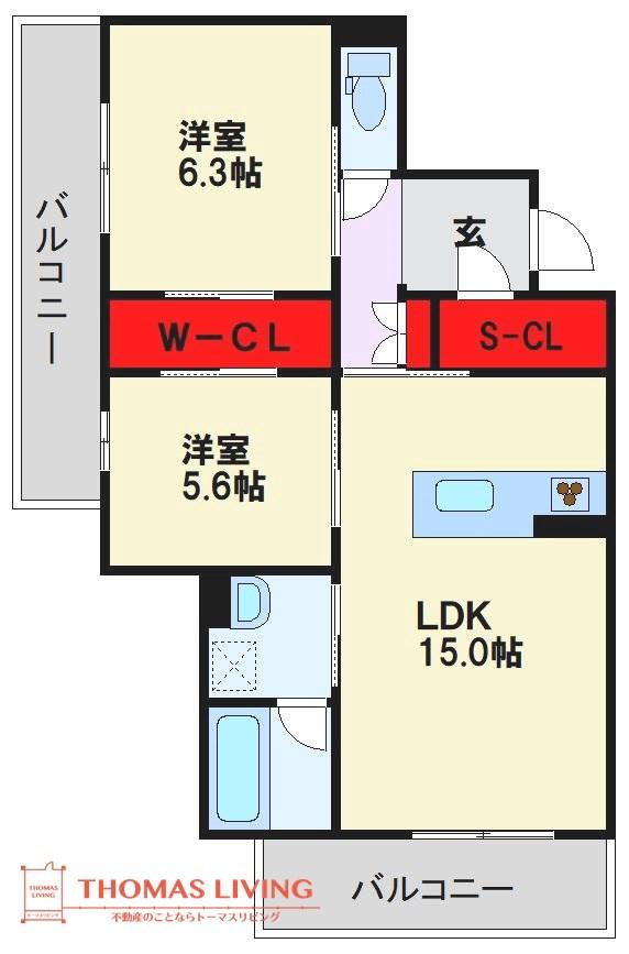 GRAN RYU野間大池公園(2LDK/2階)の間取り写真