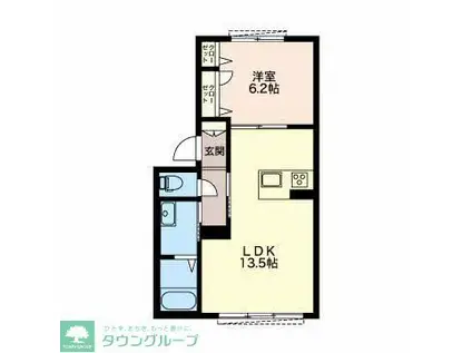 GLORIA徳川町N(1LDK/1階)の間取り写真