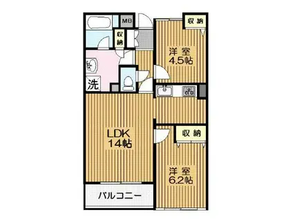 フロレスタ大倉山 弐番館(2LDK/1階)の間取り写真