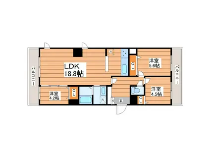 朝日プラザ五橋東九番丁(3LDK/5階)の間取り写真
