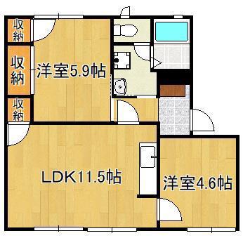 カレッジヒルズB棟(2LDK/1階)の間取り写真