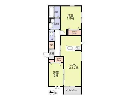 野間北1丁目(2LDK/1階)の間取り写真