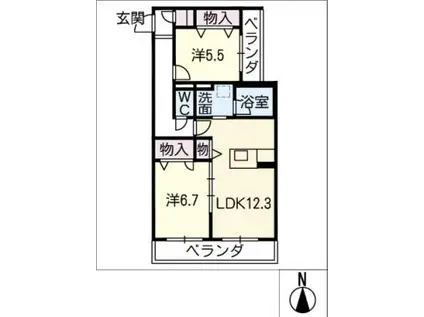 フェリス蓮(2LDK/3階)の間取り写真