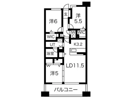 デュオヒルズ仙台花京院ザ・タワー(3LDK/5階)の間取り写真