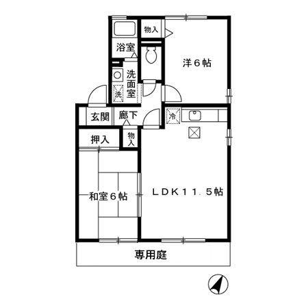 ガーデンコートみずき台A棟(2LDK/1階)の間取り写真