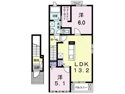 グリーン・フィールズ B(2LDK/2階)の間取り写真