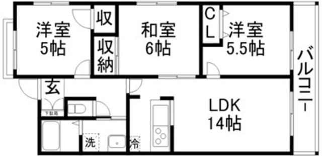 サンロイヤル栗東(3LDK/9階)の間取り写真