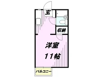 リバーサイドハイツC棟(ワンルーム/1階)の間取り写真