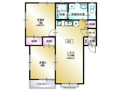 グロリエッタIII(2LDK/2階)の間取り写真