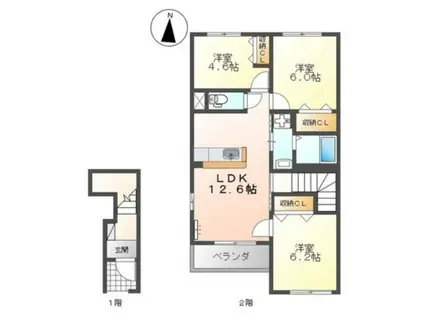 ウイングコート 中原(3LDK/2階)の間取り写真