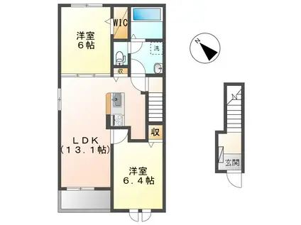 トレゾール ドミール II棟(2LDK/2階)の間取り写真