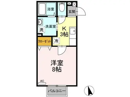 パセオプラシードK・S(1K/2階)の間取り写真