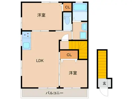サンハイム長嶺(2LDK/2階)の間取り写真