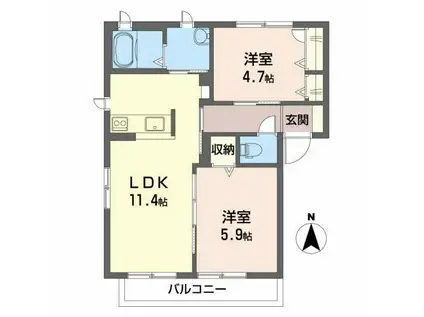 シャーメゾン・クレメンテ A棟(2LDK/1階)の間取り写真