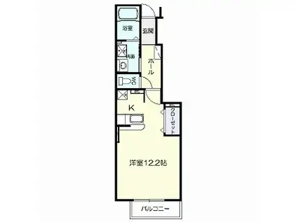 フェイバリット・パティオ(ワンルーム/1階)の間取り写真