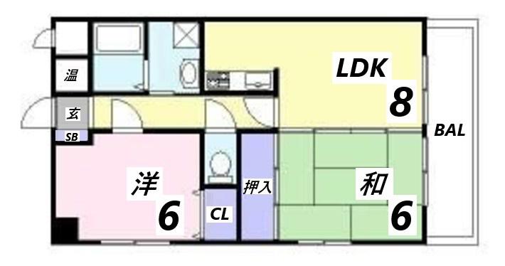リバーサイド白鷺(2LDK/3階)の間取り写真