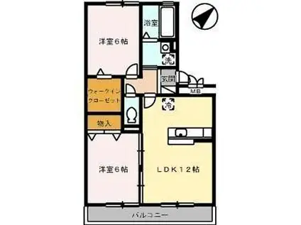 プラージュC棟(2LDK/2階)の間取り写真