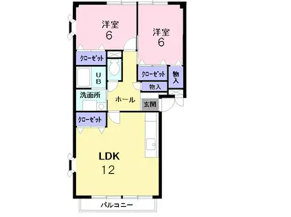 クローバーヒルズB(2LDK/2階)の間取り写真