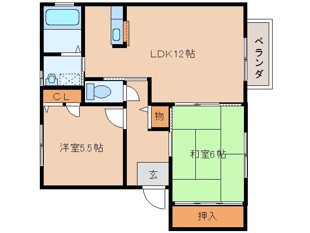 ソレーユB棟(2LDK/2階)の間取り写真