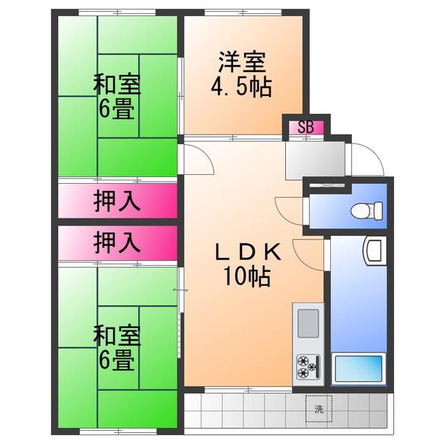 取石石田団地(3LDK/1階)の間取り写真