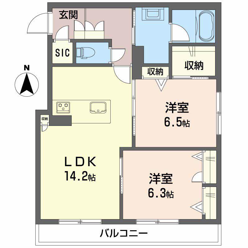 グランコート北浦(2LDK/2階)の間取り写真