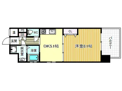 ウィステリア西梅田(1DK/3階)の間取り写真