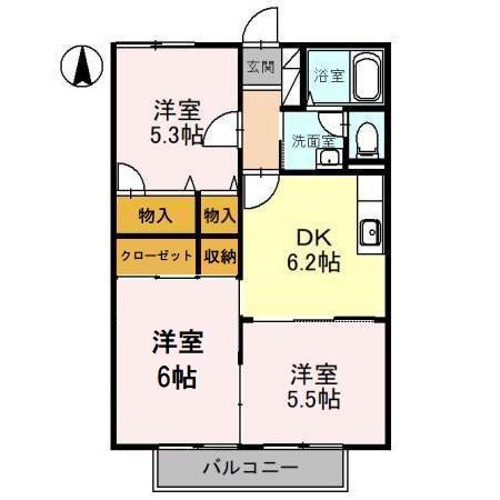サニー・コートフタバ B棟(3DK/2階)の間取り写真