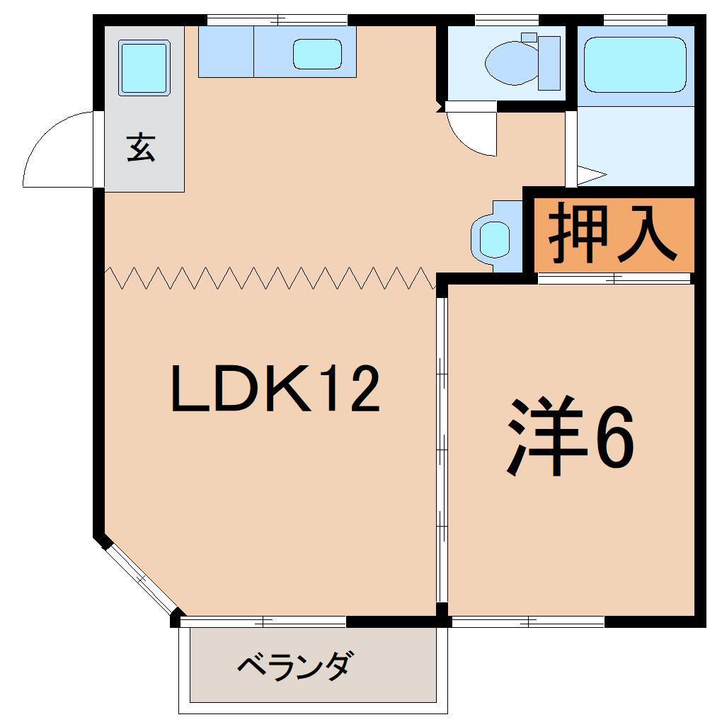 パレス平野II(1LDK/2階)の間取り写真